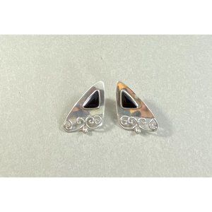 BOMA 925 Black Onyx Scrollwork Earrings Post Geometric Vintage